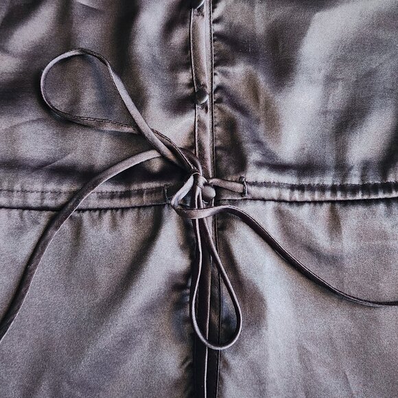 LOVE SQUARED Brown Satin Drawstring Button Blouse w/ Lace Detailing Top Shirt - Picture 6 of 9